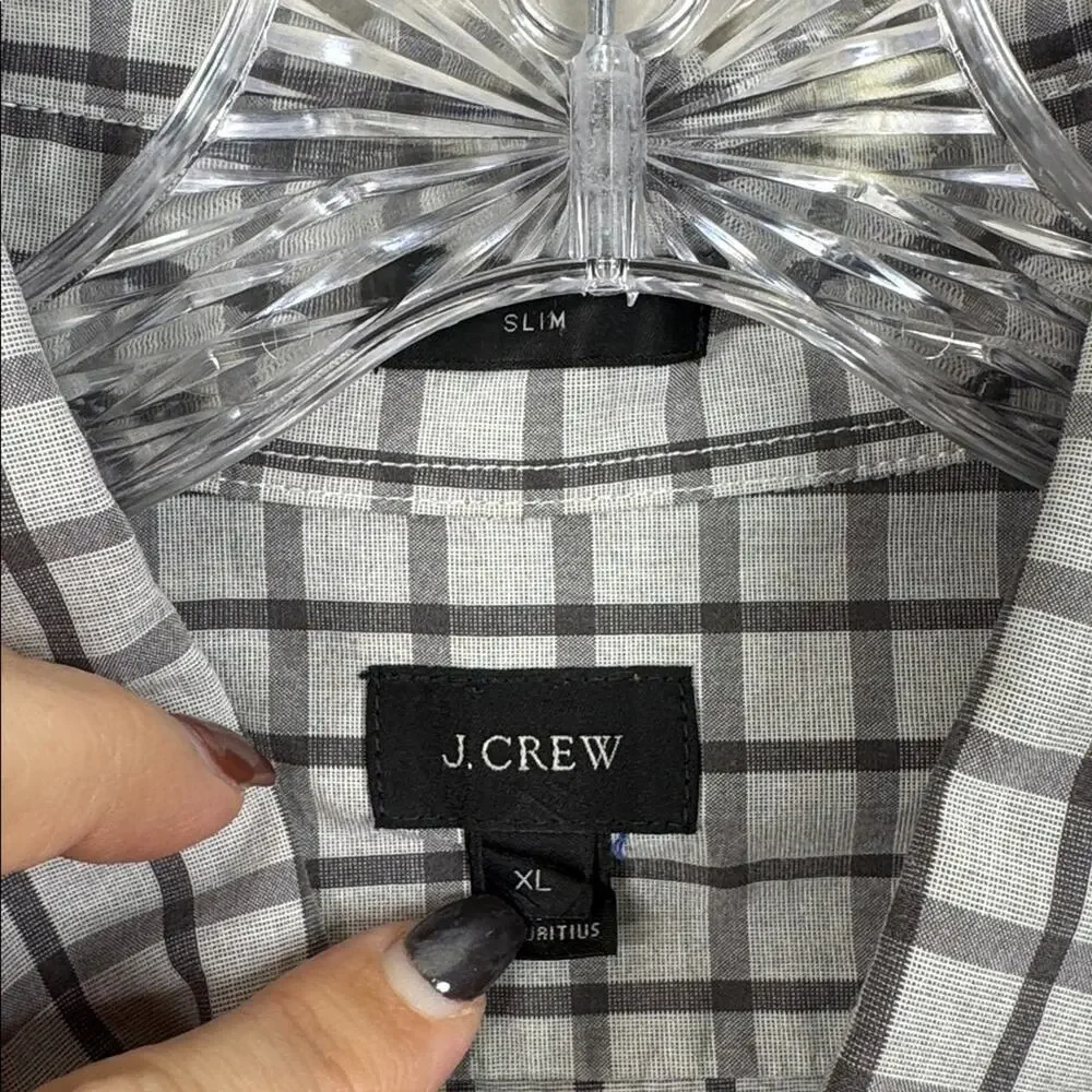 J. Crew Men's XL Slim Fit Shirt Gray Charcoal Checkered Long Sleeve Cotton